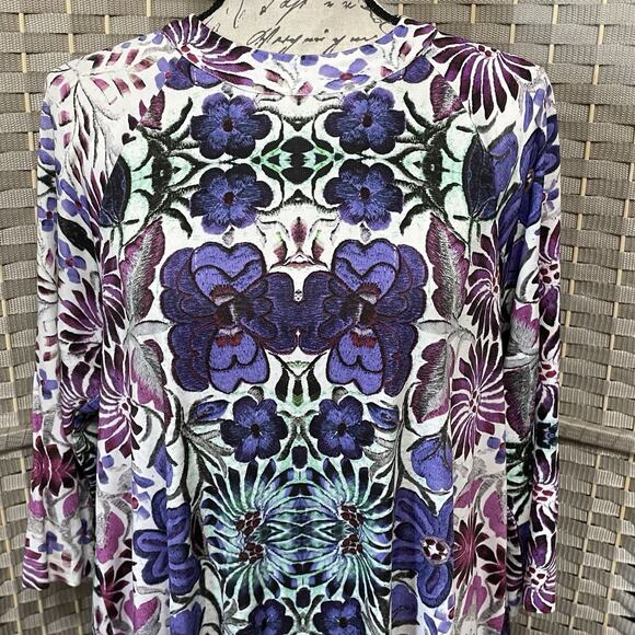 Free People Fiesta Floral A Line Knit Dress Size M Purple Blue Boho Keyhole Back - Picture 4 of 10